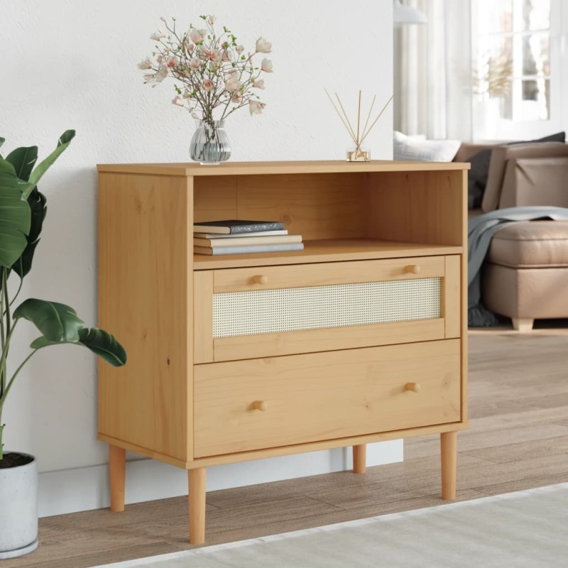 vidaXL Credenza SENJA Aspetto Rattan Marrone 80x40x80 cm Massello Pino vidaXL Credenza SENJA Aspetto Rattan Marrone 80x40x80 cm Massello Pino