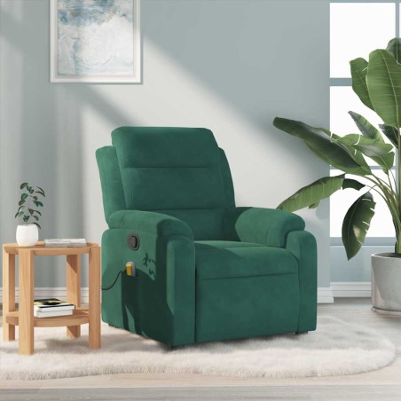 vidaXL Poltrona Massaggiante Reclinabile Verde Scuro in Velluto
