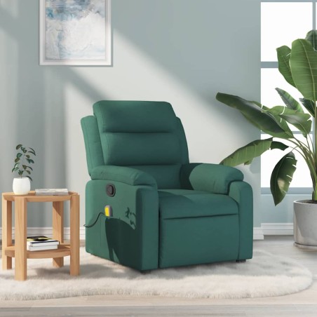 vidaXL Poltrona Massaggiante Reclinabile Verde Scuro in Tessuto