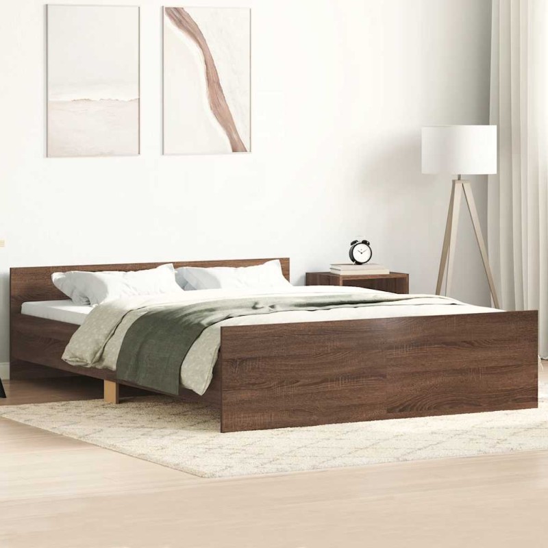 vidaXL Giroletto con Testiera e Pediera Rovere Marrone 140x190 cm vidaXL Giroletto con Testiera e Pediera Rovere Marrone 140x190 cm