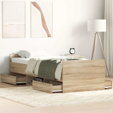 vidaXL Giroletto con Testiera e Pediera Rovere Sonoma 90x200 cm