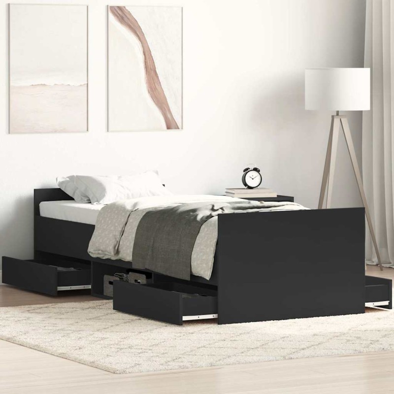 vidaXL Giroletto con Testiera e Pediera Nero 90x190 cm vidaXL Giroletto con Testiera e Pediera Nero 90x190 cm