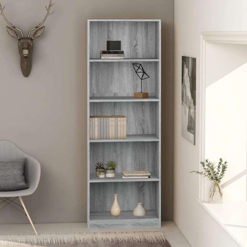 Libreria 5 Ripiani Grigio Sonoma 60x24x175 cm Legno Multistrato Libreria 5 Ripiani Grigio Sonoma 60x24x175 cm Legno Multistrato