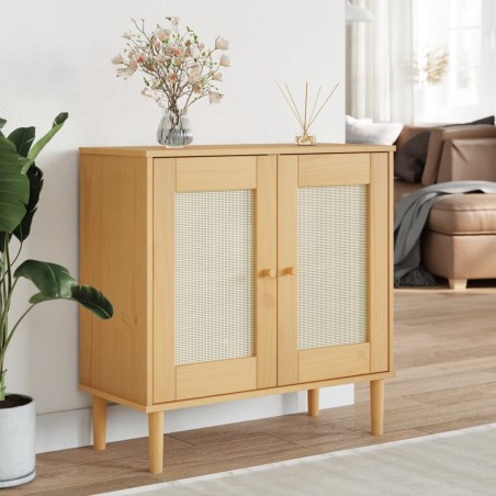 vidaXL Credenza SENJA Aspetto Rattan Marrone 80x35x80 cm Massello Pino