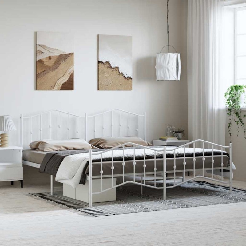 vidaXL Giroletto con Testiera e Pediera Metallo Bianco 183x213 cm vidaXL Giroletto con Testiera e Pediera Metallo Bianco 183x213 cm