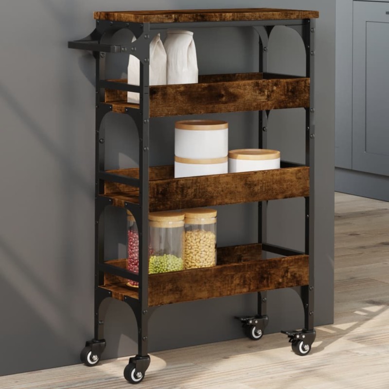 vidaXL Carrello da Cucina Rovere Fumo 53x20x76 cm in Legno Multistrato vidaXL Carrello da Cucina Rovere Fumo 53x20x76 cm in Legno Multistrato