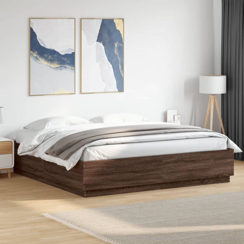 vidaXL Giroletto Luci LED Rovere Marrone 200x200 cm Legno Multistrato vidaXL Giroletto Luci LED Rovere Marrone 200x200 cm Legno Multistrato