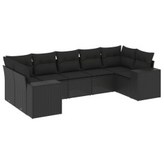 vidaXL Set Divani da Giardino con Cuscini 7pz Nero Polyrattan