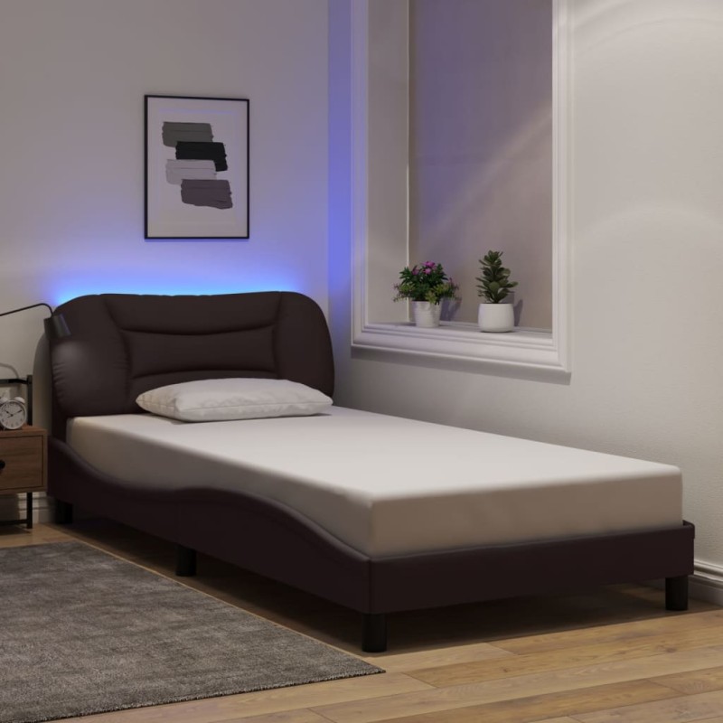vidaXL Giroletto con LED senza Materasso Marrone Scuro 100x200 cm vidaXL Giroletto con LED senza Materasso Marrone Scuro 100x200 cm