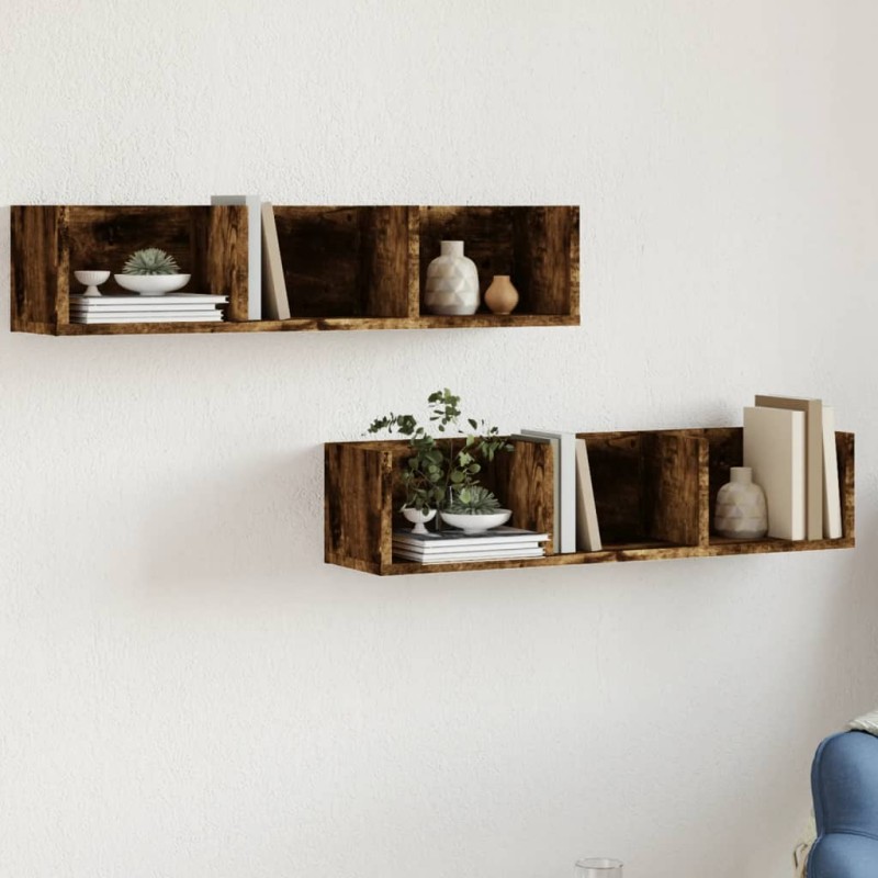 vidaXL Mobili Parete 2 pz Rovere Fumo 75x18x16,5 cm Legno Multistrato