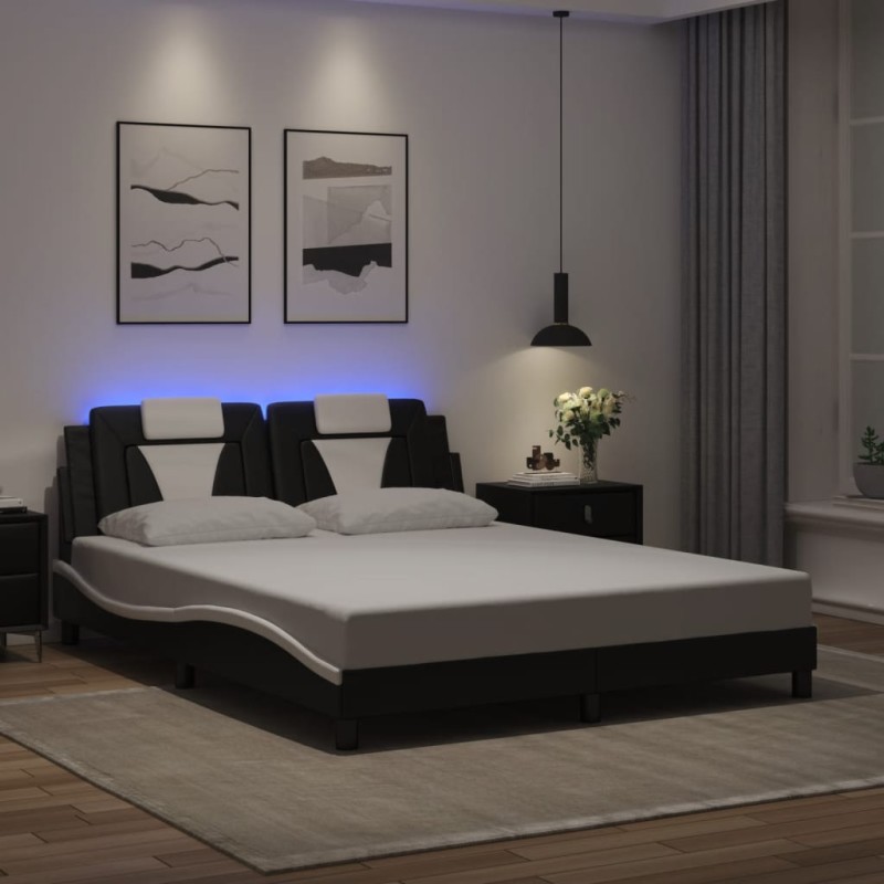 vidaXL Giroletto con Luce LED Nero e Bianco 160x200 cm in Similpelle vidaXL Giroletto con Luce LED Nero e Bianco 160x200 cm in Similpelle