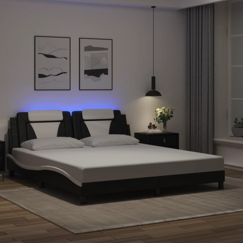 vidaXL Giroletto con LED senza Materasso Nero e Bianco 180x200 cm vidaXL Giroletto con LED senza Materasso Nero e Bianco 180x200 cm