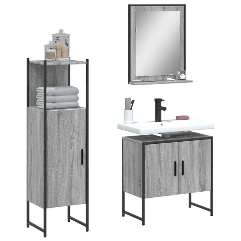 vidaXL Set Mobili da Bagno 3 pz Grigio Sonoma in Legno Multistrato vidaXL Set Mobili da Bagno 3 pz Grigio Sonoma in Legno Multistrato
