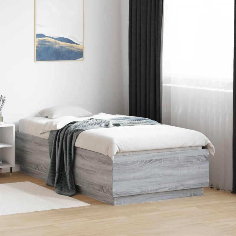 vidaXL Giroletto Luci LED Grigio Sonoma 90x190 cm in Legno Multistrato