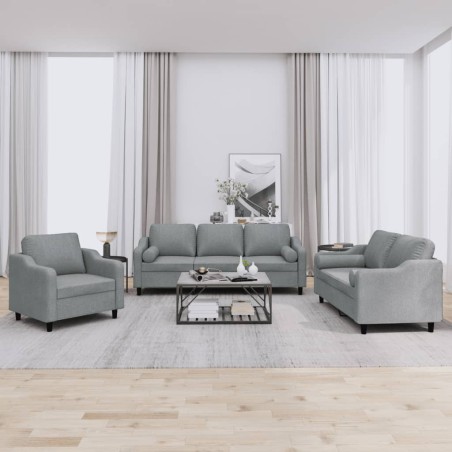 vidaXL Set Divani 3 pz con Cuscini Grigio Chiaro in Tessuto