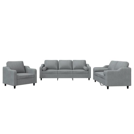 vidaXL Set Divani 3 pz con Cuscini Grigio Chiaro in Tessuto