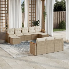 vidaXL Set Divano da Giardino 10 pz con Cuscini Beige in Polyrattan