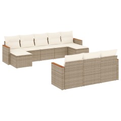 vidaXL Set Divano da Giardino 10 pz con Cuscini Beige in Polyrattan
