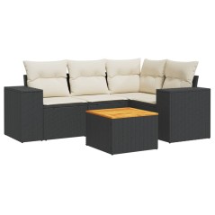 vidaXL Set Divani da Giardino 5 pz con Cuscini in Polyrattan Nero