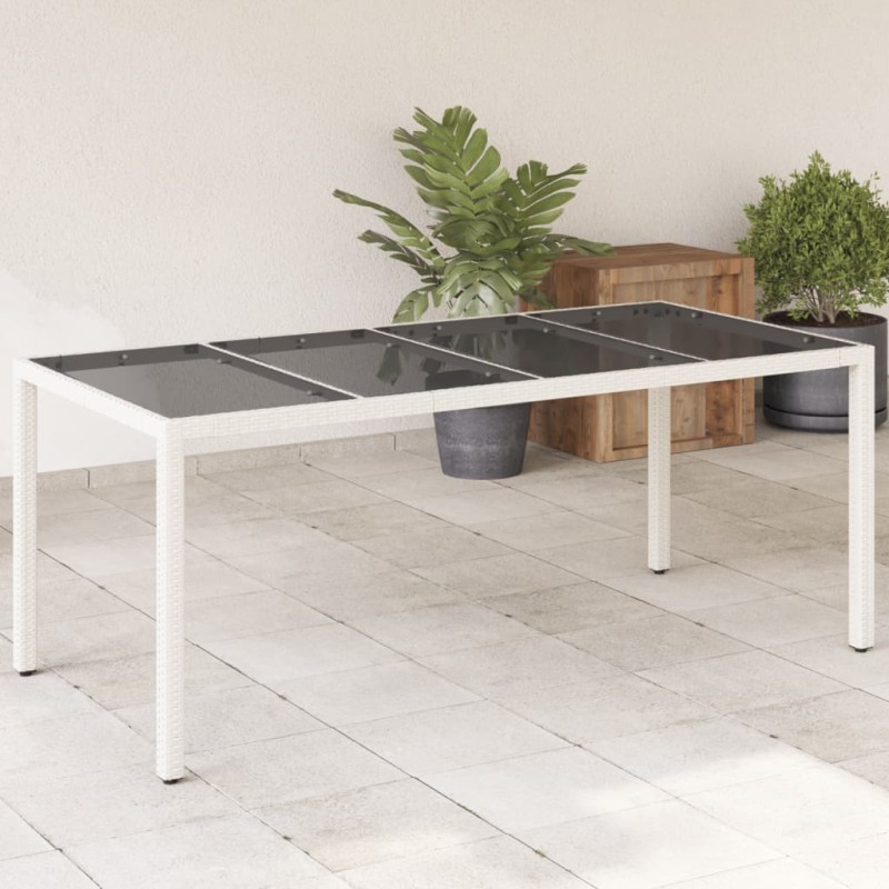 vidaXL Tavolo Giardino Piano in Vetro Bianco 190x90x75 cm Polyrattan vidaXL Tavolo Giardino Piano in Vetro Bianco 190x90x75 cm Polyrattan