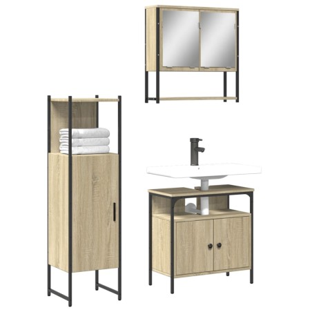 vidaXL Set Mobili da Bagno 3 pz Rovere Sonoma in Legno Multistrato