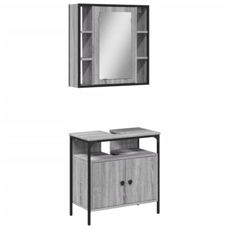 vidaXL Set Mobili da Bagno 2 pz Grigio Sonoma in Legno Multistrato