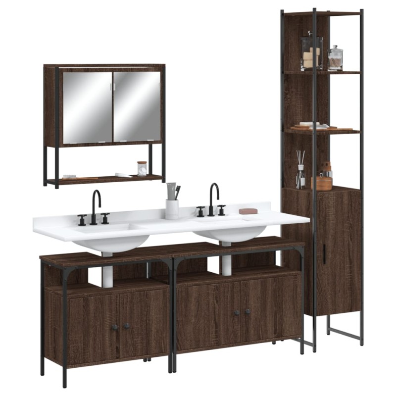 vidaXL Set Mobili da Bagno 4 pz Rovere Marrone in Legno Multistrato vidaXL Set Mobili da Bagno 4 pz Rovere Marrone in Legno Multistrato