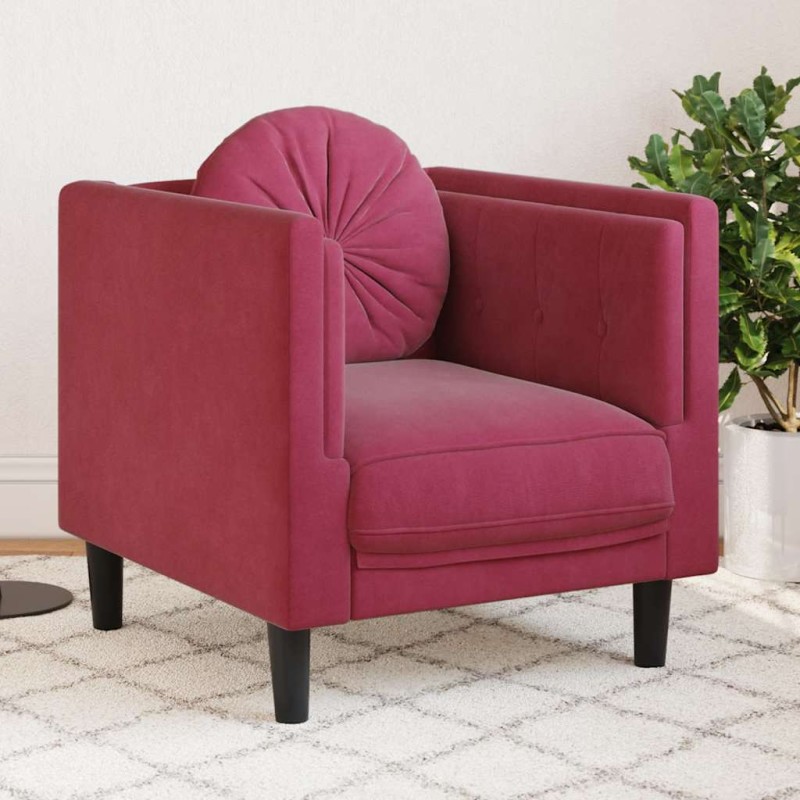 vidaXL Poltrona con Cuscino Rosso Vino in Velluto vidaXL Poltrona con Cuscino Rosso Vino in Velluto