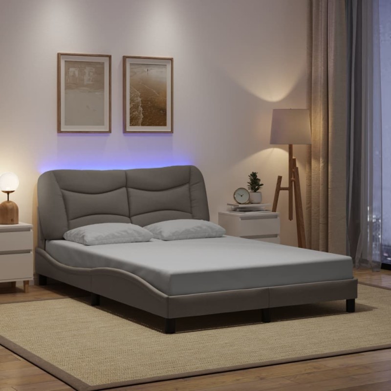 vidaXL Giroletto con LED senza Materasso Tortora 140x190 cm in Tessuto
