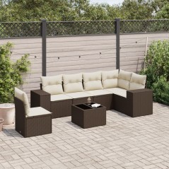 vidaXL Set Divani da Giardino 7 pz con Cuscini Marrone in Polyrattan