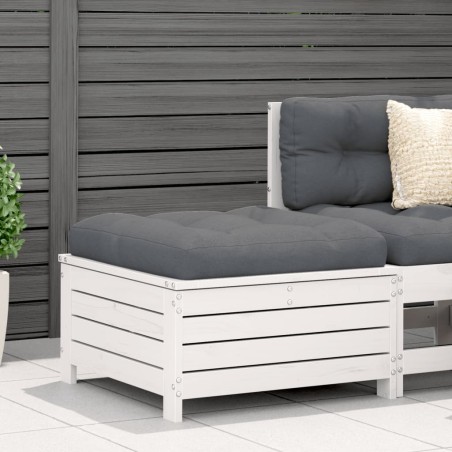 vidaXL Poggiapiedi da Giardino con Cuscino Legno Massello Pino Bianco
