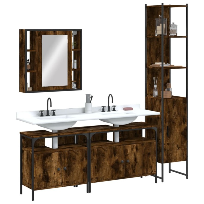 vidaXL Set Mobili da Bagno 4 pz Rovere Fumo in Legno Multistrato vidaXL Set Mobili da Bagno 4 pz Rovere Fumo in Legno Multistrato