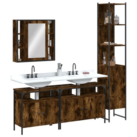 vidaXL Set Mobili da Bagno 4 pz Rovere Fumo in Legno Multistrato
