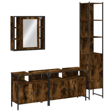 vidaXL Set Mobili da Bagno 4 pz Rovere Fumo in Legno Multistrato
