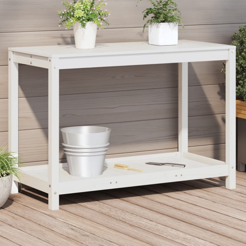 vidaXL Tavolo Invaso con Ripiano Bianco 108x50x75 cm Massello Pino vidaXL Tavolo Invaso con Ripiano Bianco 108x50x75 cm Massello Pino