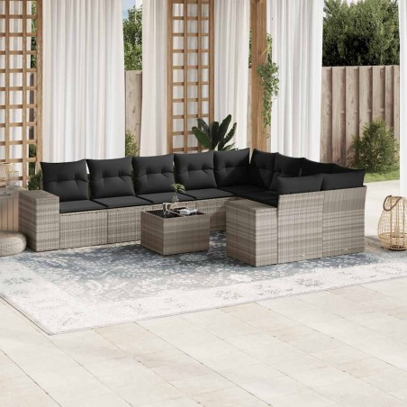 vidaXL Set Divano Giardino 10 pz con Cuscini Grigio Chiaro Polyrattan