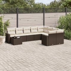 vidaXL Set Divani da Giardino 10pz con Cuscini in Polyrattan Marrone