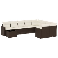 vidaXL Set Divani da Giardino 10pz con Cuscini in Polyrattan Marrone