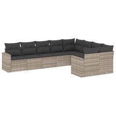 vidaXL Set Divano da Giardino 9pz con Cuscini Grigio Chiaro Polyrattan