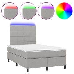 vidaXL Letto a Molle Materasso e LED Grigio Chiaro 120x190 cm Tessuto