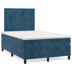 vidaXL Letto a Molle Materasso e LED Blu Scuro 120x190 cm in Velluto