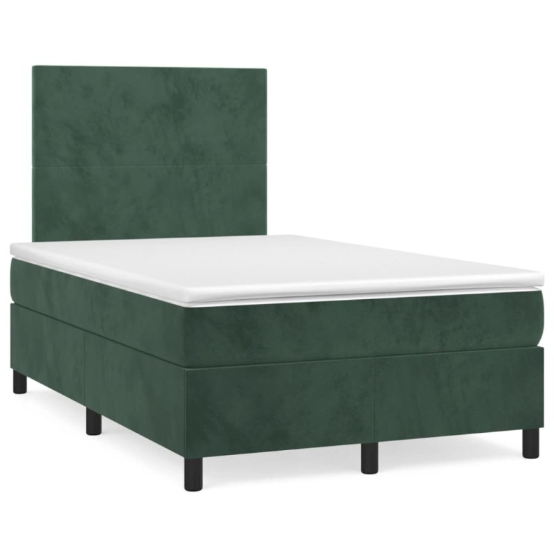 vidaXL Letto a Molle con Materasso e LED Verde Scuro 120x190cm Velluto vidaXL Letto a Molle con Materasso e LED Verde Scuro 120x190cm Velluto