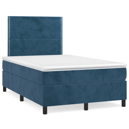 vidaXL Letto a Molle Materasso e LED Blu Scuro 120x190 cm in Velluto