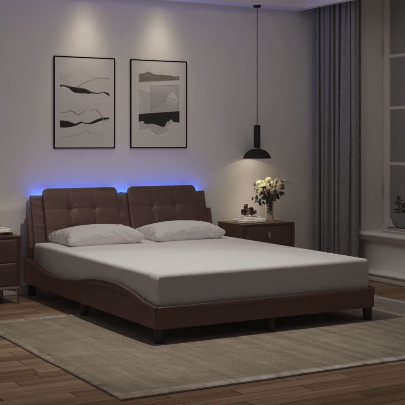 vidaXL Giroletto con Luci LED Marrone 160x200 cm in Similpelle vidaXL Giroletto con Luci LED Marrone 160x200 cm in Similpelle