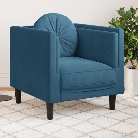 vidaXL Poltrona con Cuscino Blu in Velluto