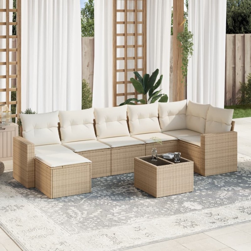 vidaXL Set Divano da Giardino 8 pz con Cuscini Beige in Polyrattan vidaXL Set Divano da Giardino 8 pz con Cuscini Beige in Polyrattan