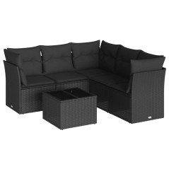 vidaXL Set Divano da Giardino 6 pz con Cuscini Nero in Polyrattan