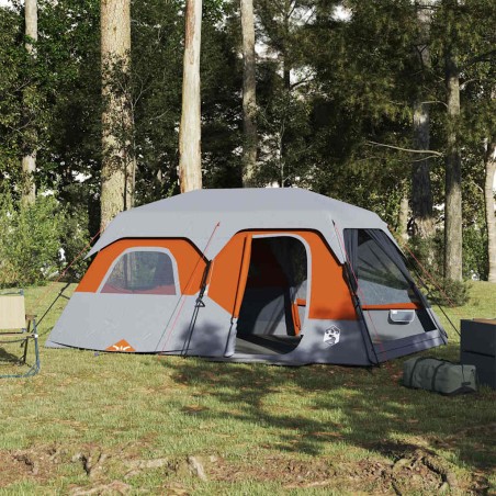 vidaXL Tenda Campeggio 9 Persone Grigio e Arancione Impermeabile