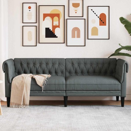 vidaXL Divano Chesterfield a 3 Posti Grigio Scuro in Tessuto