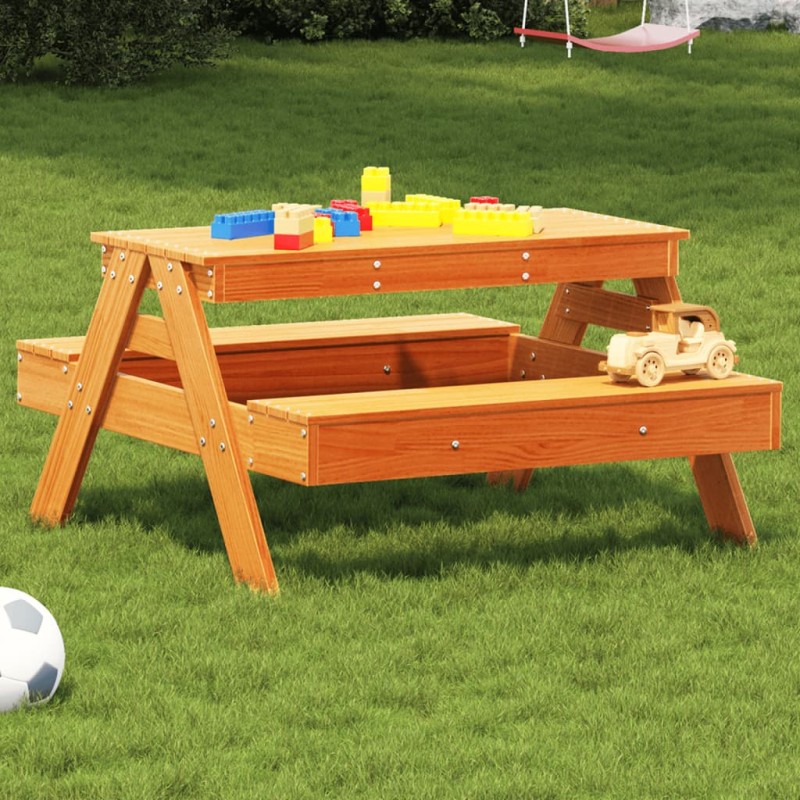 vidaXL Tavolo Picnic Bambini Marrone Cera 88x97x52 cm Massello Pino vidaXL Tavolo Picnic Bambini Marrone Cera 88x97x52 cm Massello Pino